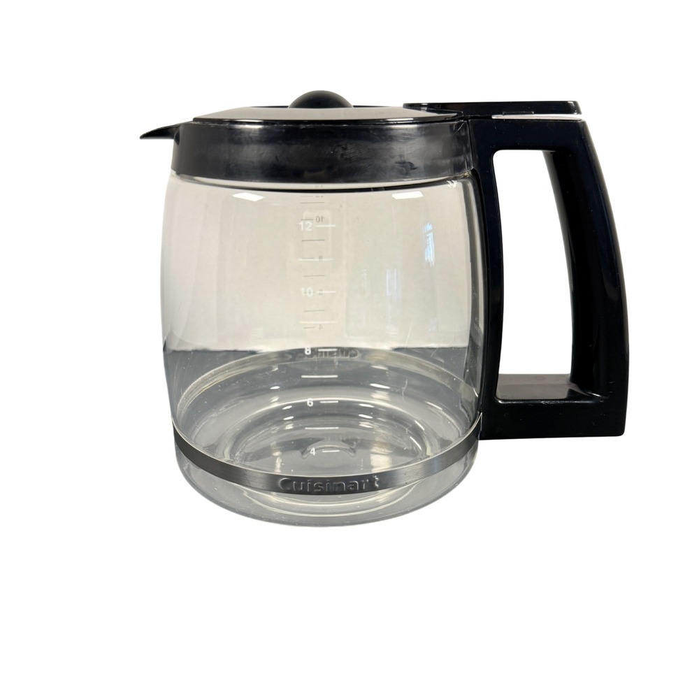 Cuisinart 12 Cup Glass Replacement Carafe Black Handle Lid Coffee Pot Clear